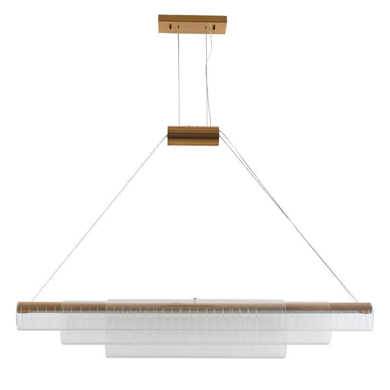 Minimalist iron and glass pendant lamp in three length options for restaurant and bar lighting
