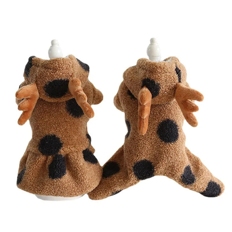 Polka dot elk pattern pet clothing for dogs and cats in skirt and four-leg styles