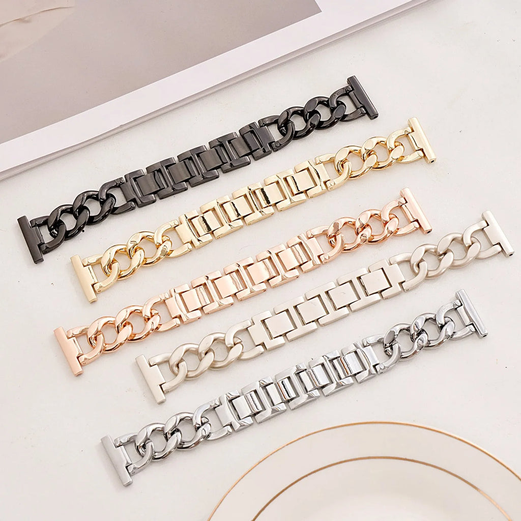 Silver metal chain strap for Apple Watch with 22mm connector on a watch case