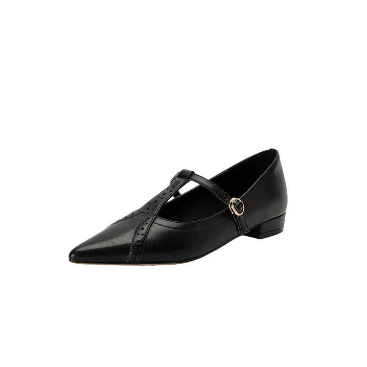 Brown women's cowhide leather casual flat shoes with round toe and low-cut design.