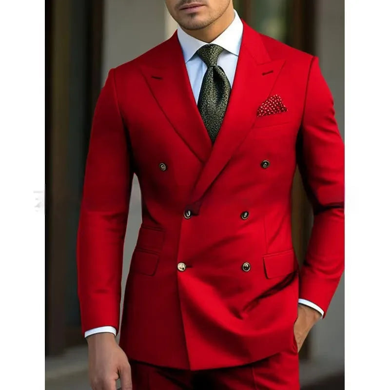 Men's light business two-piece suit set in a cotton blend fabric, available in multiple colours and sizes including 7XL.