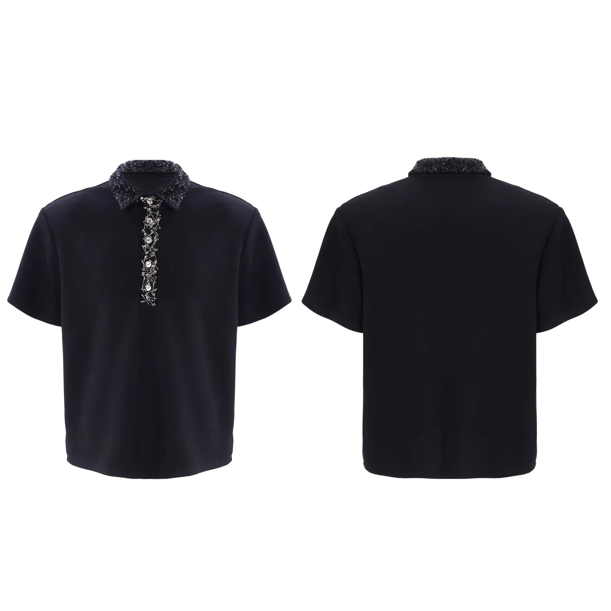 Men's loose fit polo shirt with square collar in black, grey or white colours