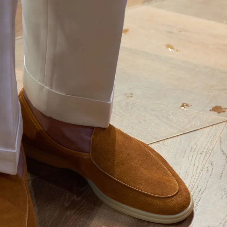 British handmade leather loafers for men in black, white, brown, dark brown and beige