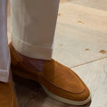 British handmade leather loafers for men in black, white, brown, dark brown and beige