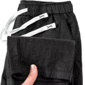Long straight pure linen trousers with elastic low waist and drawstring in white, black, blue, gray, and apricot colors
