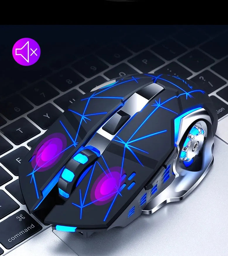 Wireless charging computer mouse with mute click buttons in black or white colour
