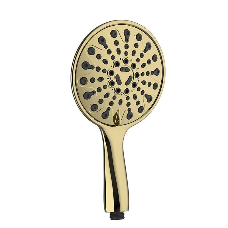 Portable handheld shower head with six spray functions and electroplated metallic finish