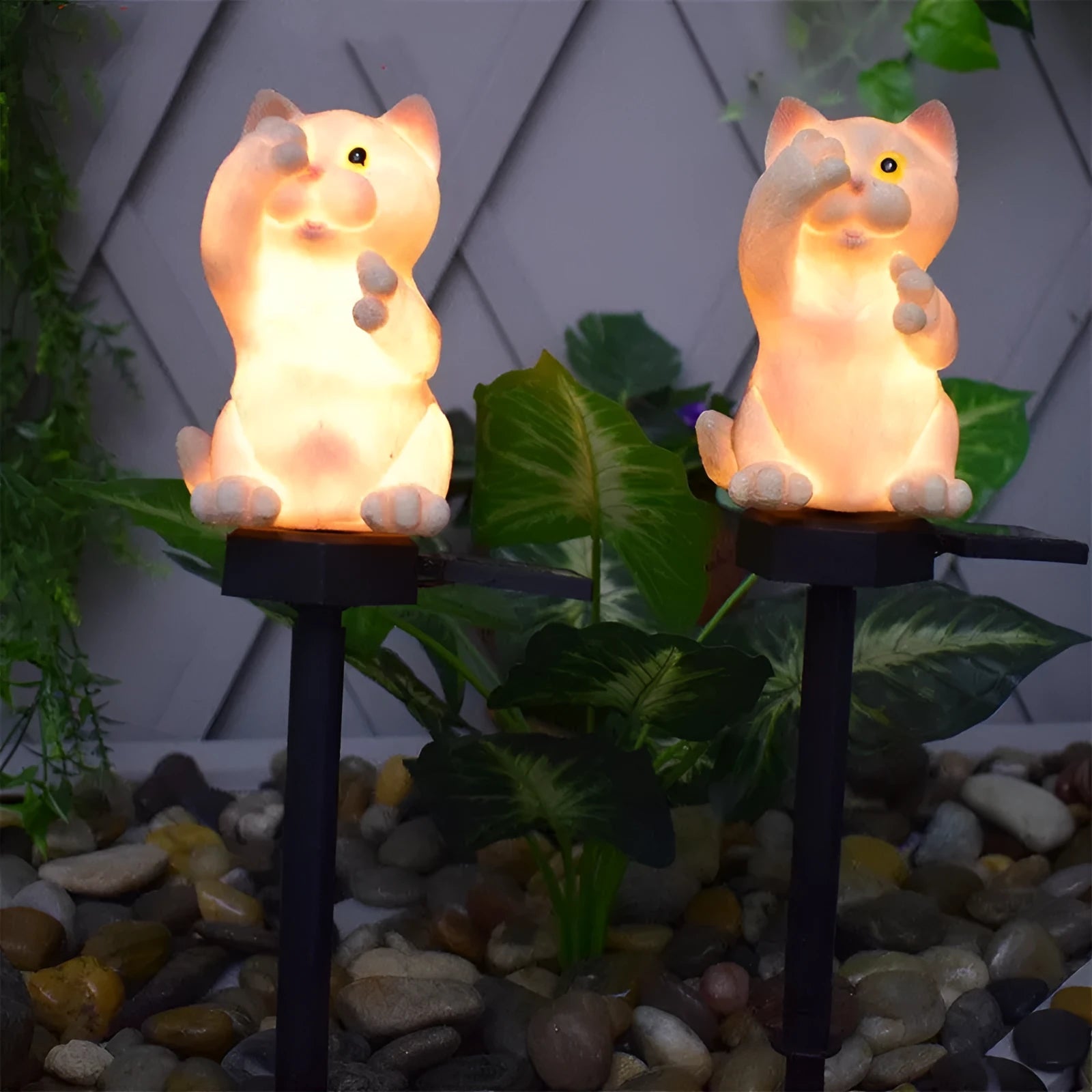 Brown solar-powered cat lawn light for garden decoration with LED illumination