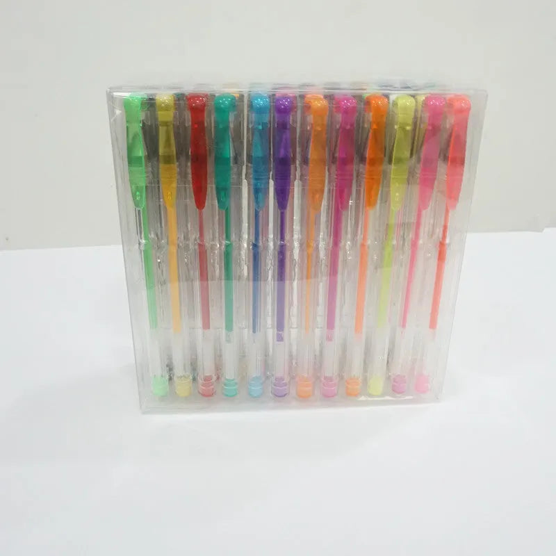 100 colour gel pen set with highlighter pens showing dual-tip sizes of 0.5mm and 1mm