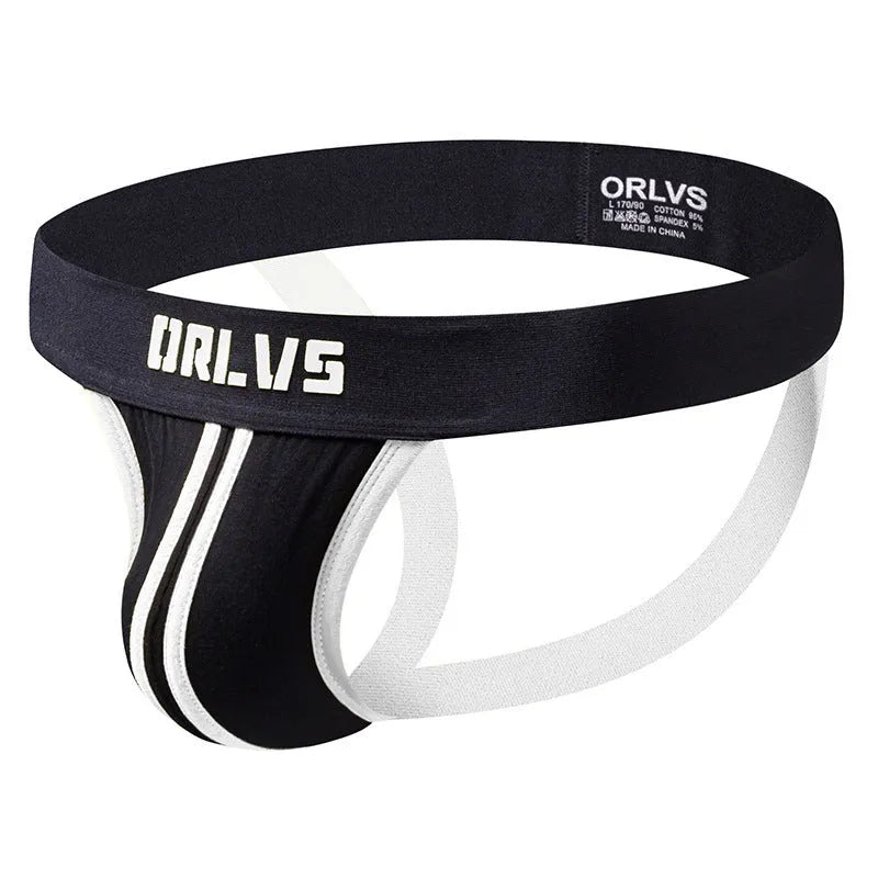 Men's low rise cotton thong double belt backless solid colour yellow blue red white