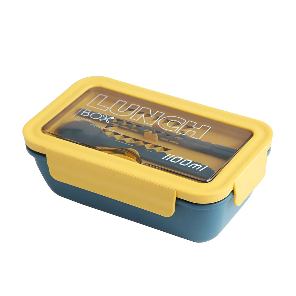 Green Nordic-style plastic bento lunch box with four separate food compartments.