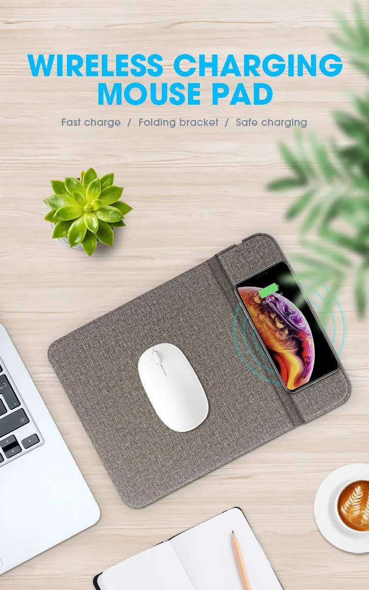 Foldable cloth wireless phone charging holder showing 10W fast charging capability