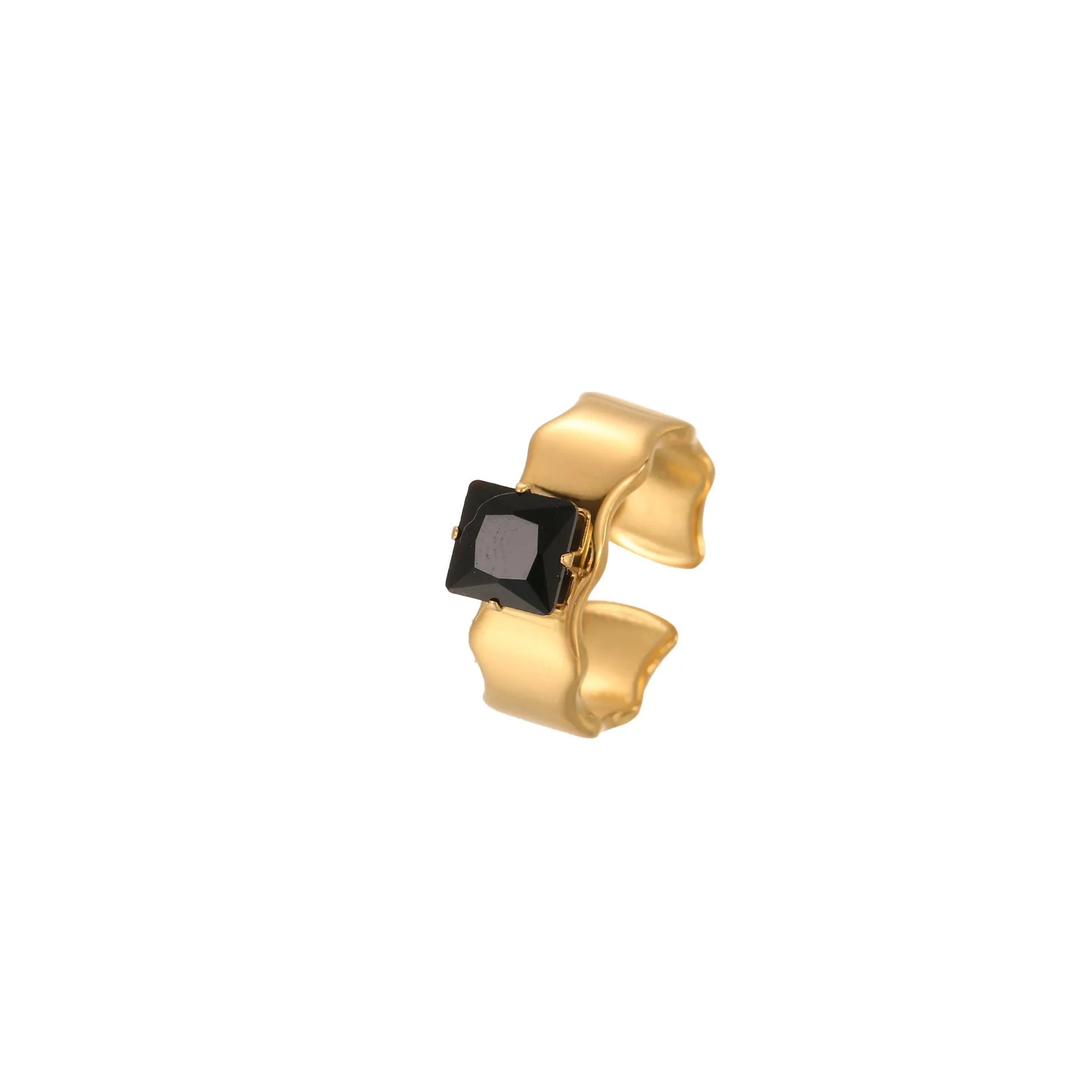 Geometric titanium steel women's ring with zircon stones in open adjustable design