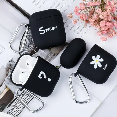 PC smartphone back cover for Apple iPhone AirPods cases in Black or Pink with decorative patterns
