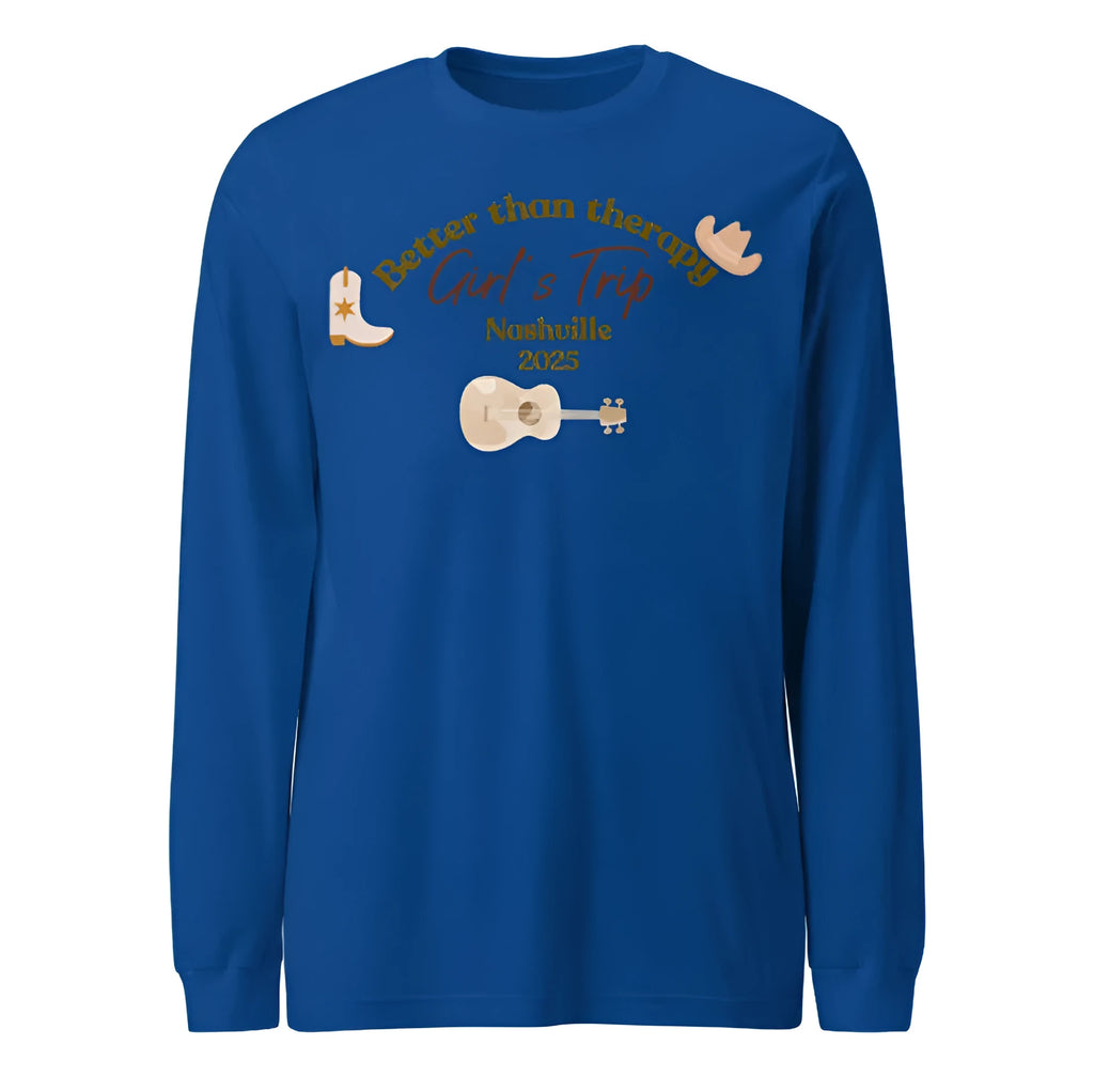 Blue men's loose round neck polyester sweater with printed letter patterns, casual pullover style.