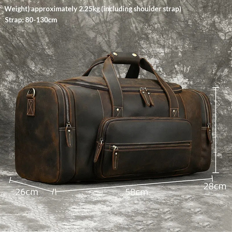 Men's genuine leather handbag large capacity 58cm dark brown full-grain cowhide crossbody bag