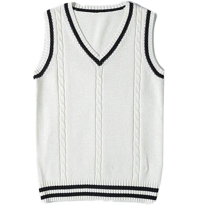 Women's V-neck striped knitted sweater waistcoat in acrylic fibre slim fit pullover available in multiple colours