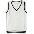 Women's V-neck striped knitted sweater waistcoat in acrylic fibre slim fit pullover available in multiple colours