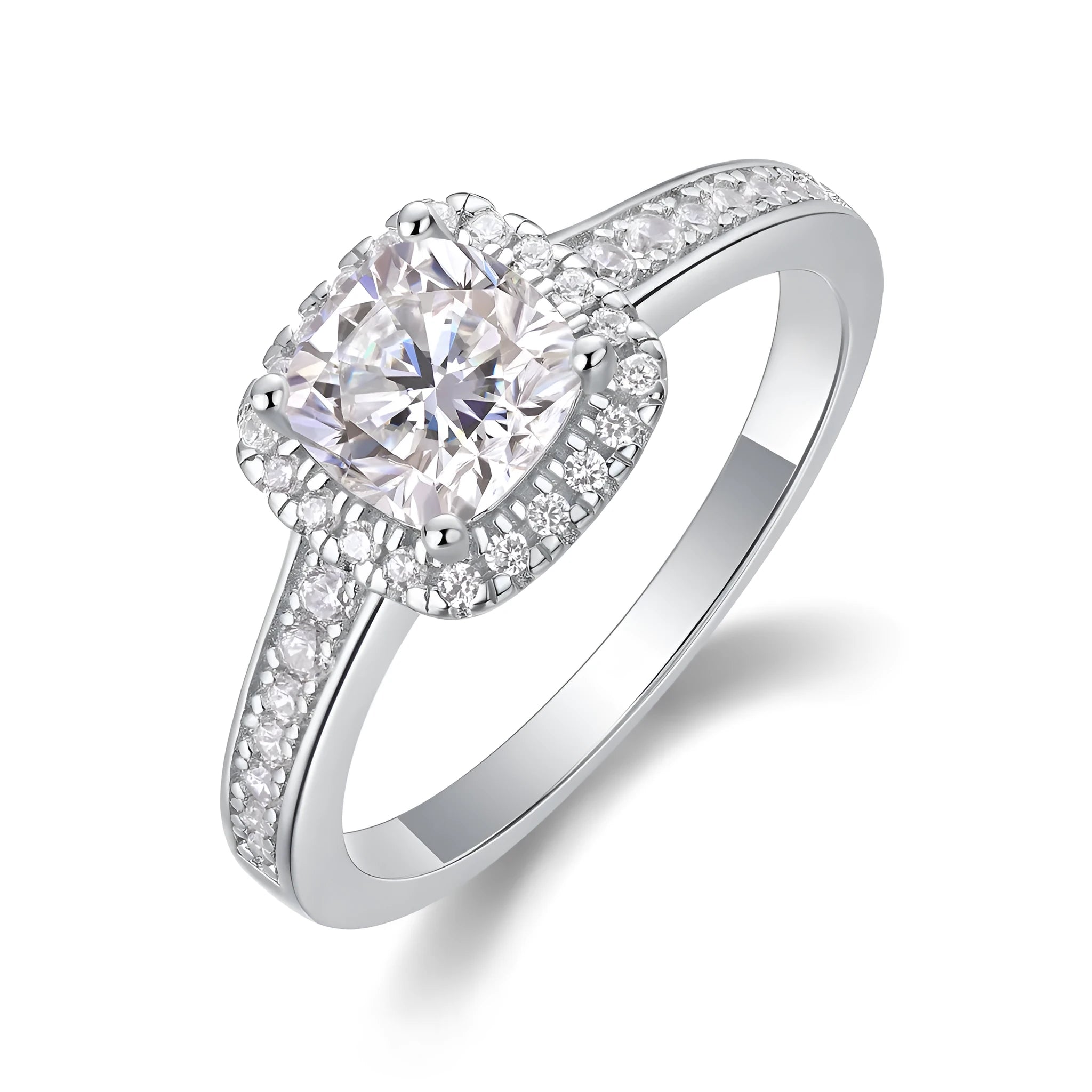 Square moissanite 6x6mm wedding ring set in S925 silver with platinum plating