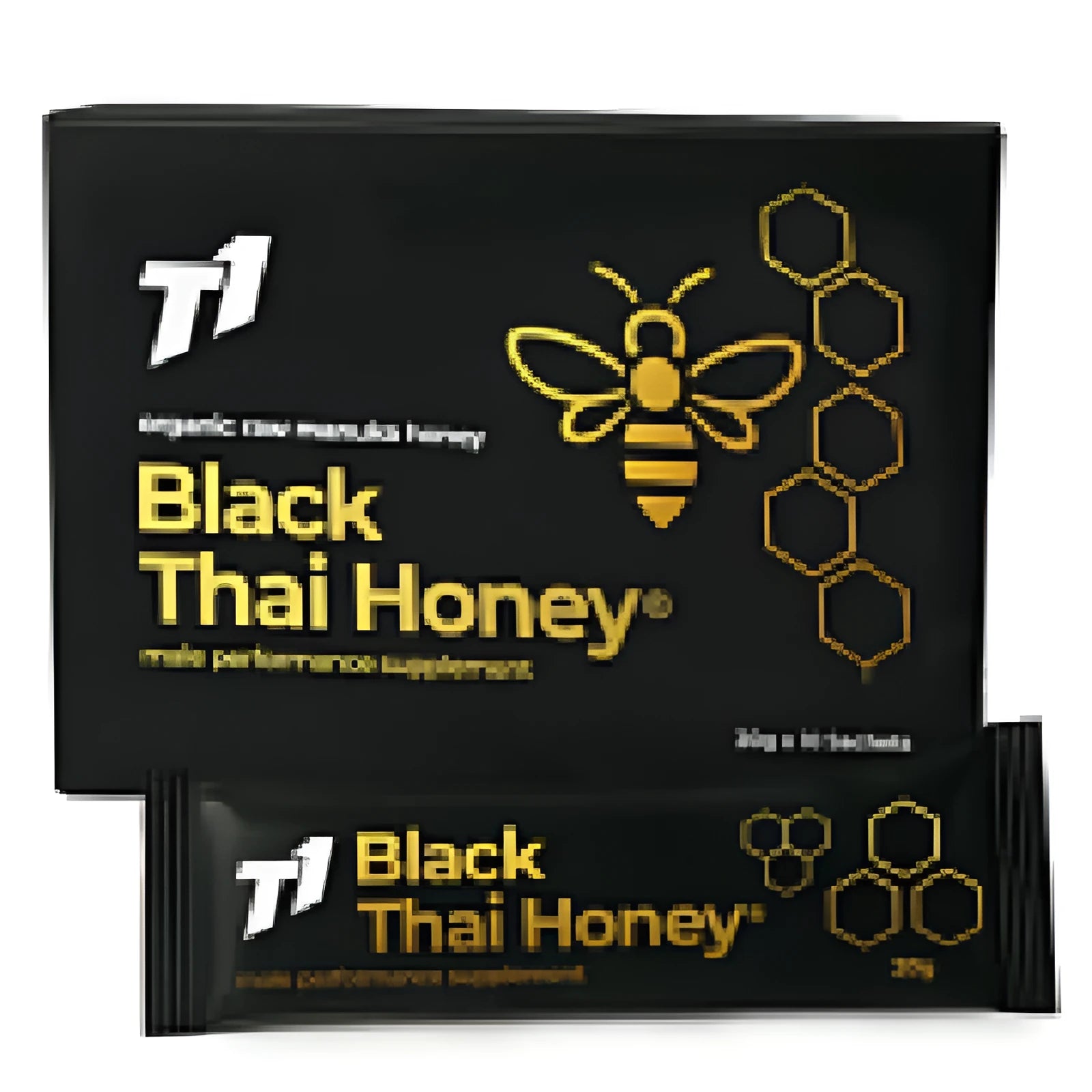 T1 Black Thai Honey jar showing dark honey in household packaging