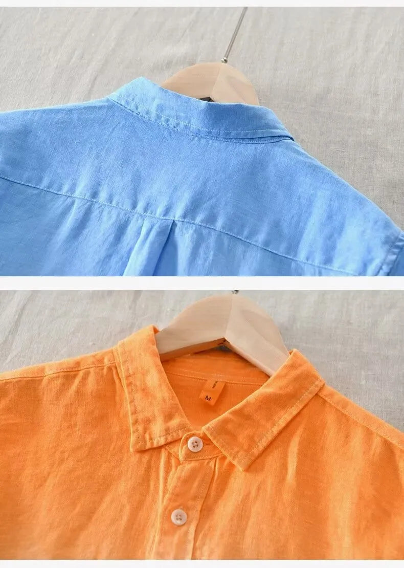 Casual loose fit top coat for teenagers in polyester hemp blend, shown in dark blue, light blue, and yellow.