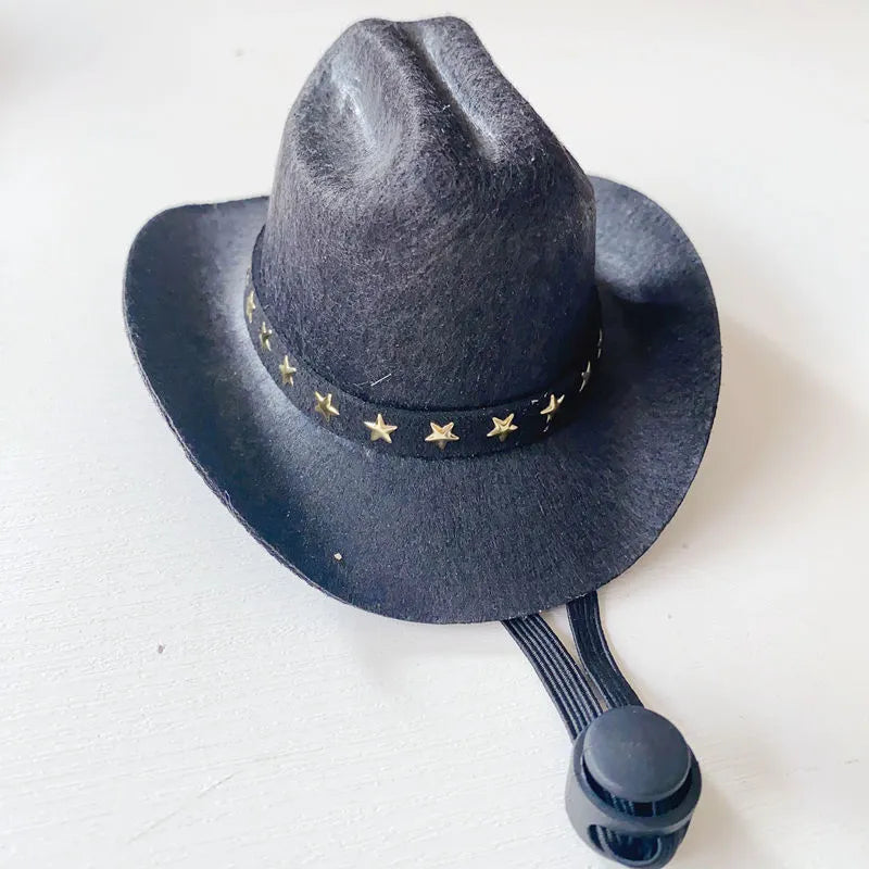 British cowboy hat for cats and small dogs in non-woven fabric with decorative ribbon or velvet belt