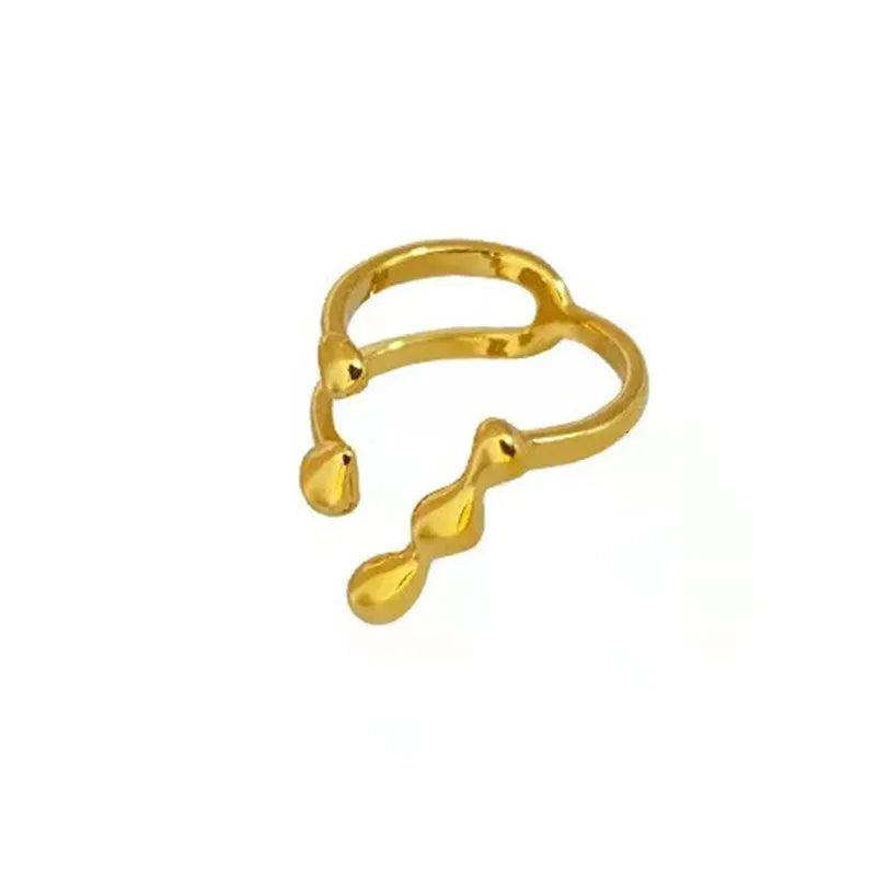 Adjustable opening brass fashion ring with circular sphere decoration in gold or silver finish