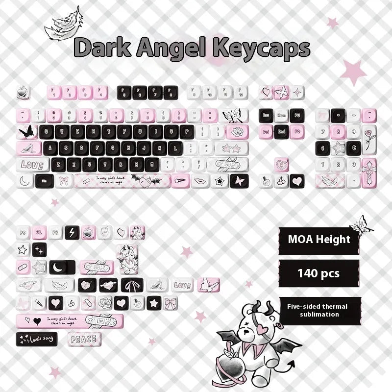 Sublimation printed Pig Party theme mechanical keyboard keycap set showing colourful cartoon pig designs on keycaps.
