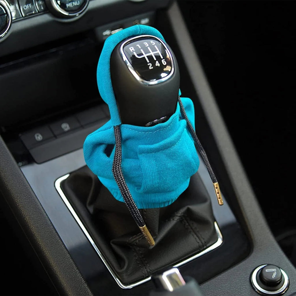 Gear shift knob hoodie cover in multiple colours showing 13x8cm cloth construction for manual and automatic cars