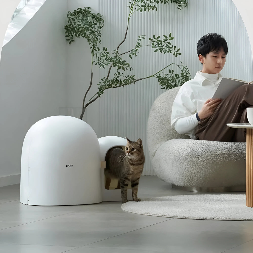 Fully enclosed oversized cat litter box with removable top cover in moss green colour