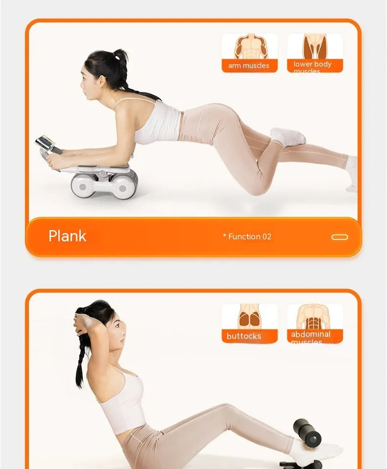 White belly roller fitness equipment with LED timing display screen for home and office workouts