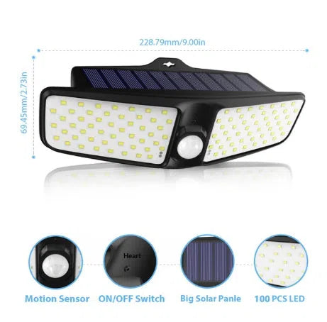 Solar wall lamp 100LED IP65 waterproof outdoor garden night sensor