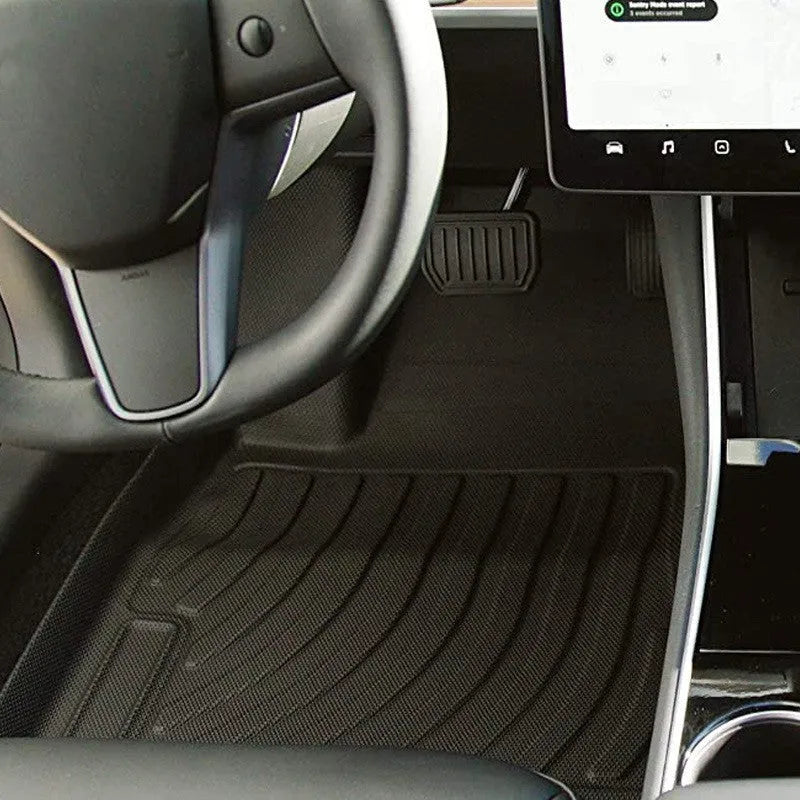 Rubber floor mat with TPE footrest for Tesla cars including Model 3, Y, X and S