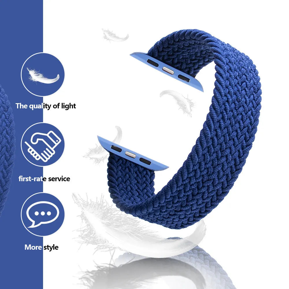 Woven nylon Apple Watch replacement strap with plastic buckle in multiple colour options