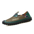Men's brown casual mesh shoes with round toe and non-slip rubber sole on a white background.