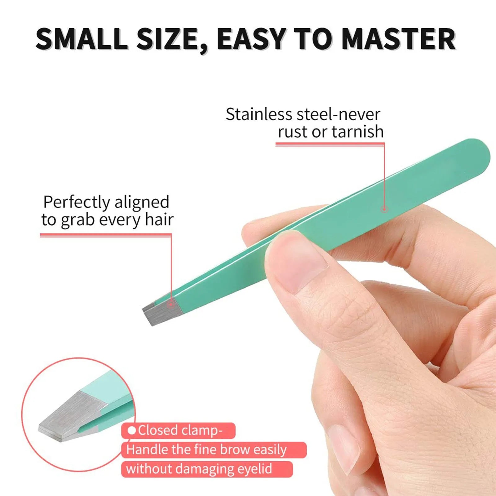 Professional eyebrow tweezers set showing stainless steel tools in leather case with protective covers