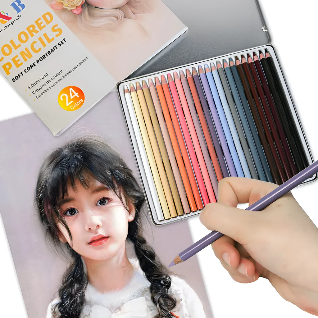 24 skin tone portrait drawing pencils in iron box case for hand-painted artwork