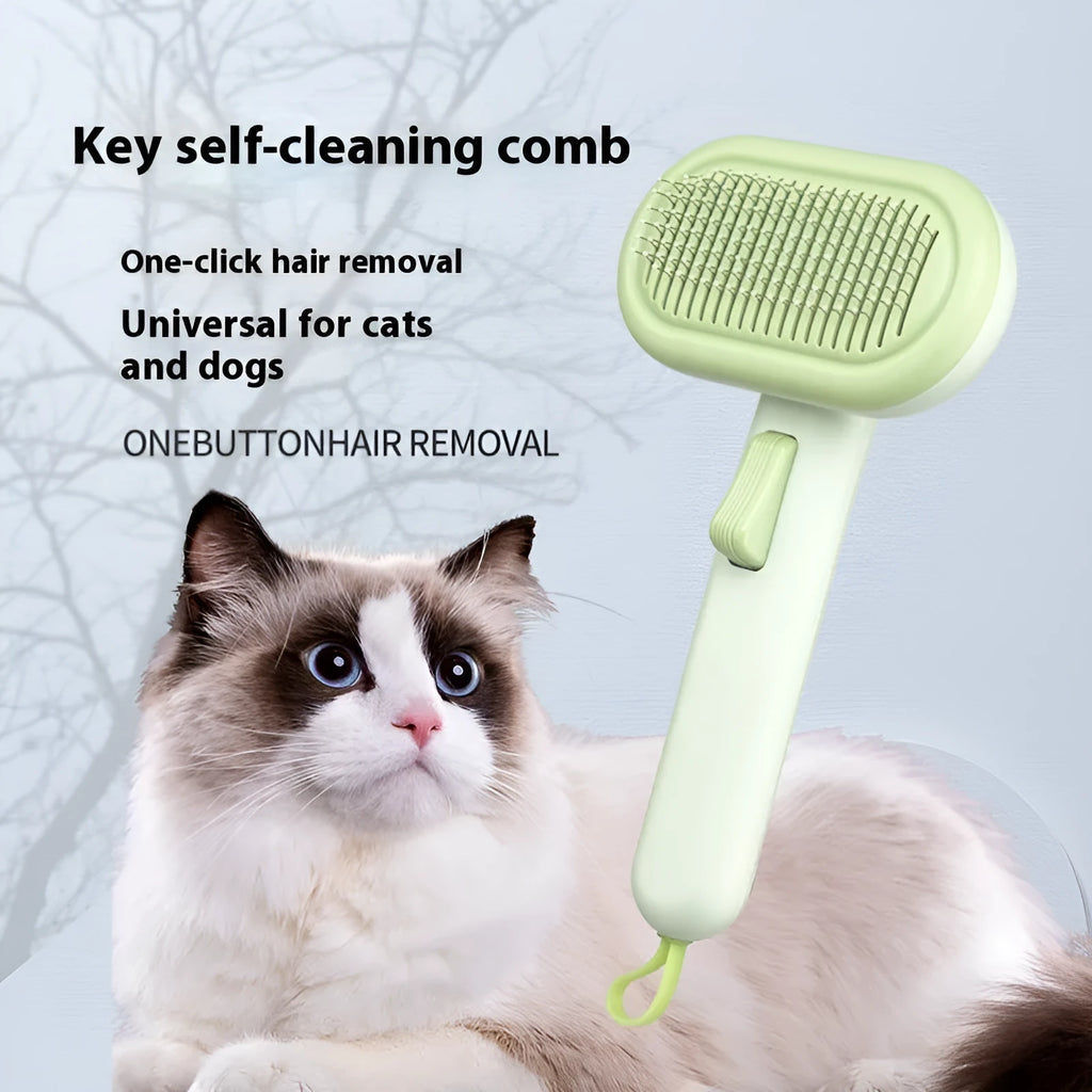 Large pet grooming comb with one-click button in light green, pink, or light grey colour options