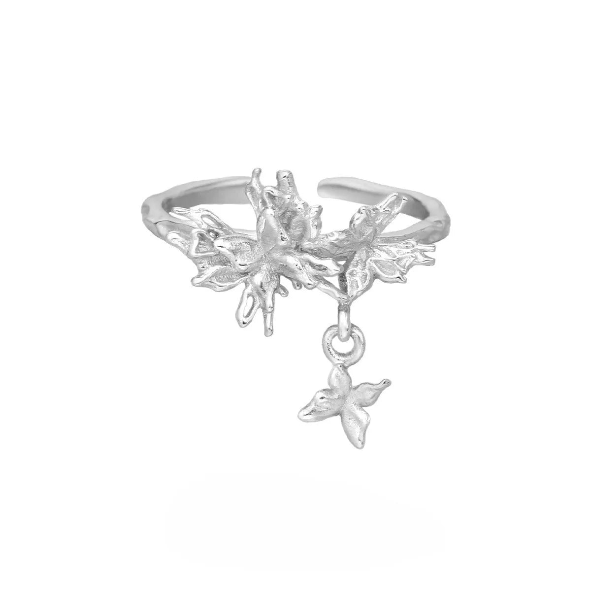 Silver butterfly ring for women with adjustable opening in gold or white gold electroplating finish