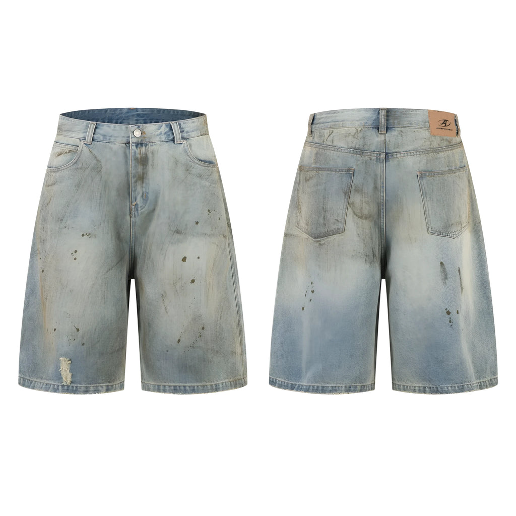 Blue cropped denim trousers with straight-leg cut and washed finish