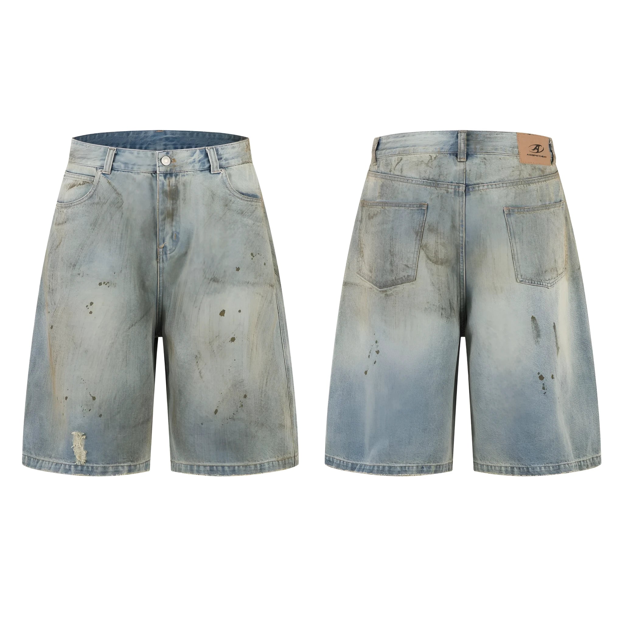 Blue cropped denim trousers with straight-leg cut and washed finish