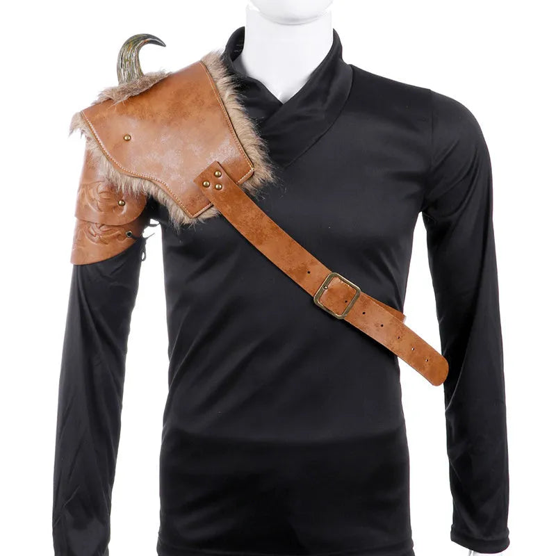 Men's black faux leather Viking armour shoulder piece for Halloween cosplay costume