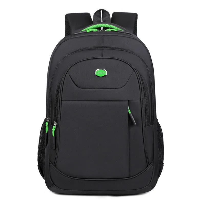 Oxford cloth student backpack with multi-layer storage compartments in black colour