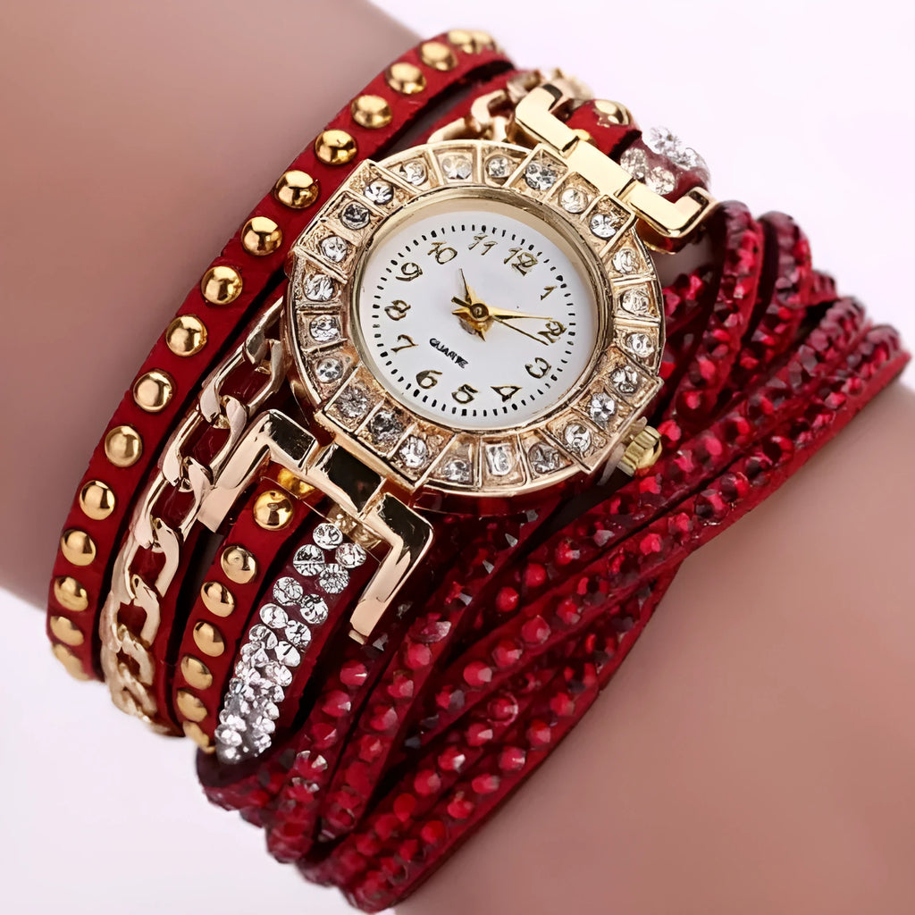 Fashion ladies twist braided quartz watch with 28mm dial and screw crown