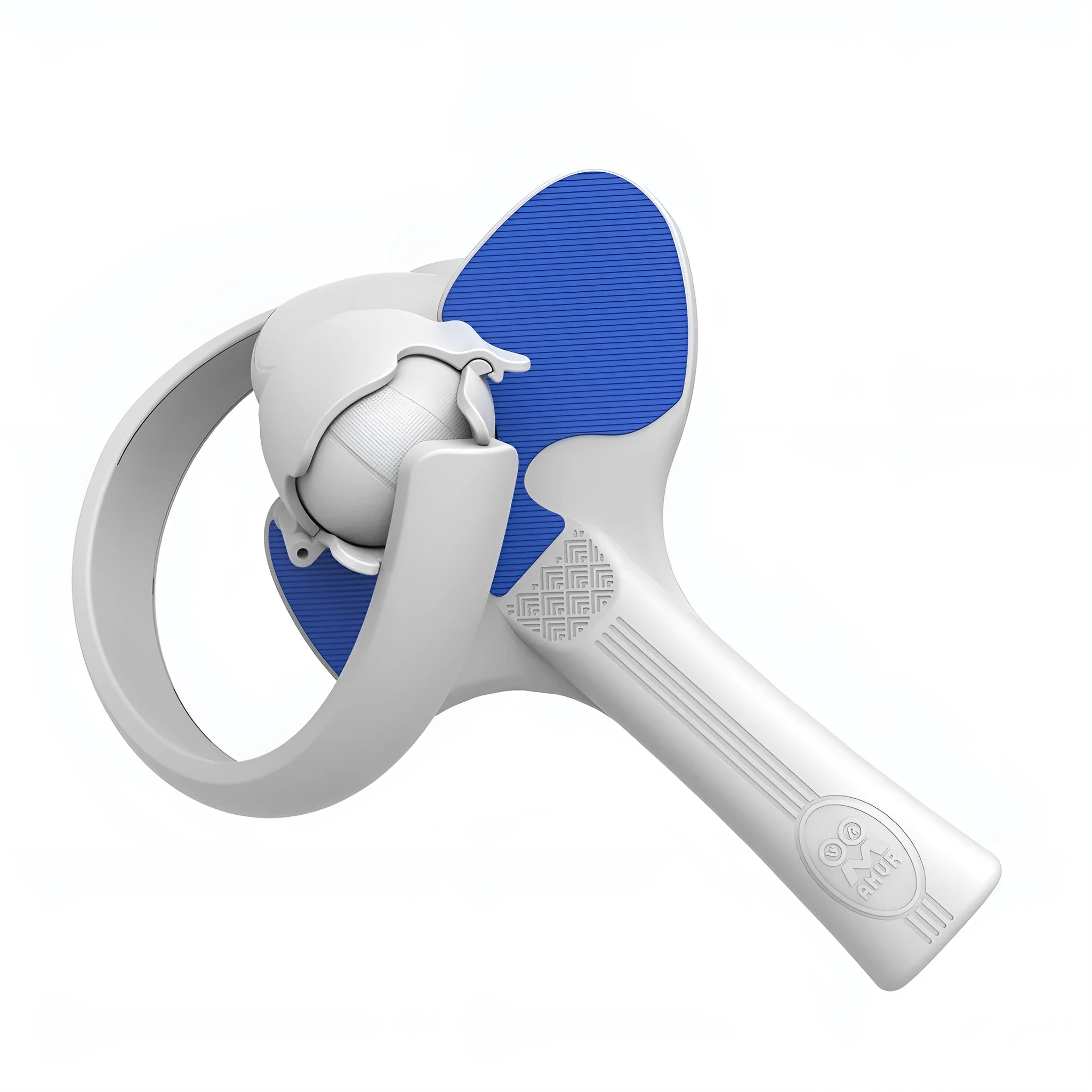 Red and blue silicone hand grip accessory for Pico 4 VR controller on a grey background.