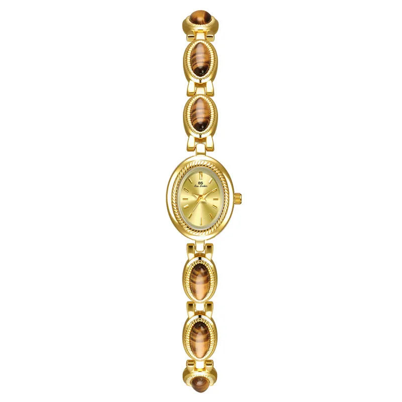 BS Gold Retro Rich Tigereye Chain Watch with 20x24mm dial and 7mm thickness in champagne gold finish