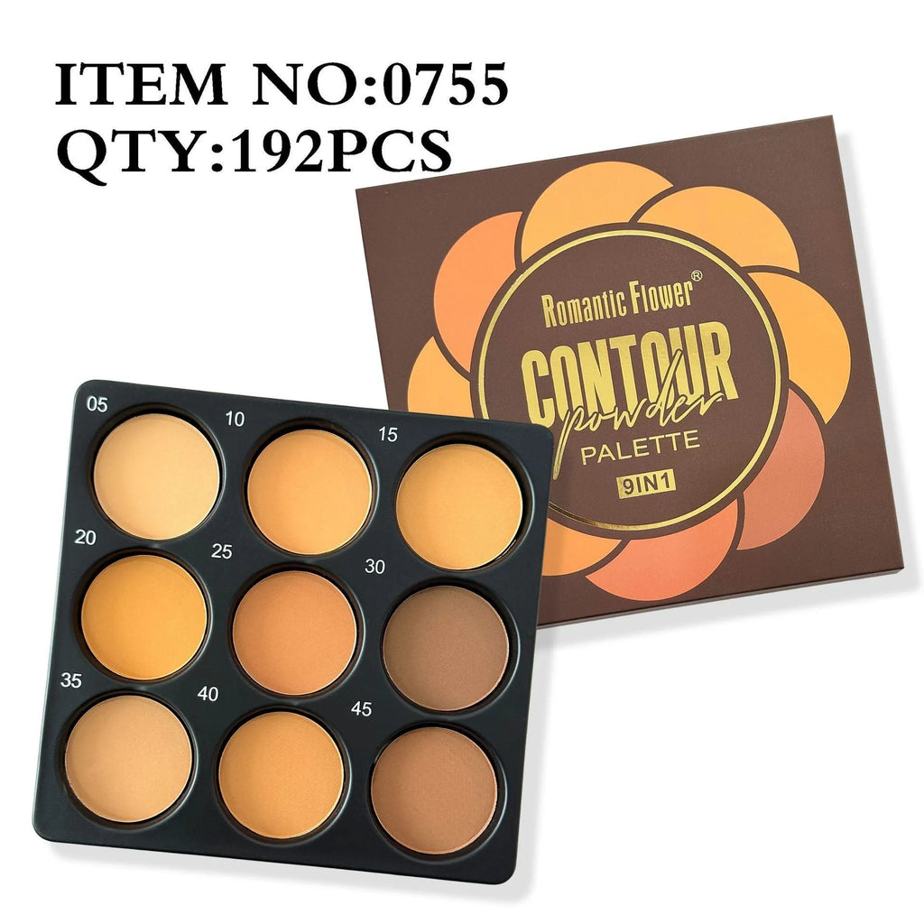 Open 9-colour dark matte eyeshadow palette with repair disk, for punk and fashion makeup styles.