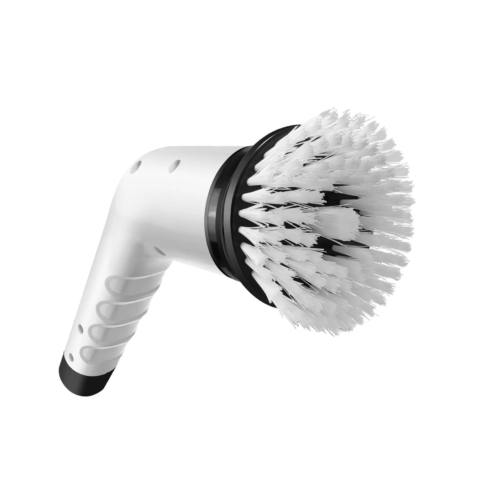 White ABS plastic rechargeable handheld cleaning ball with cleaning brush accessory.