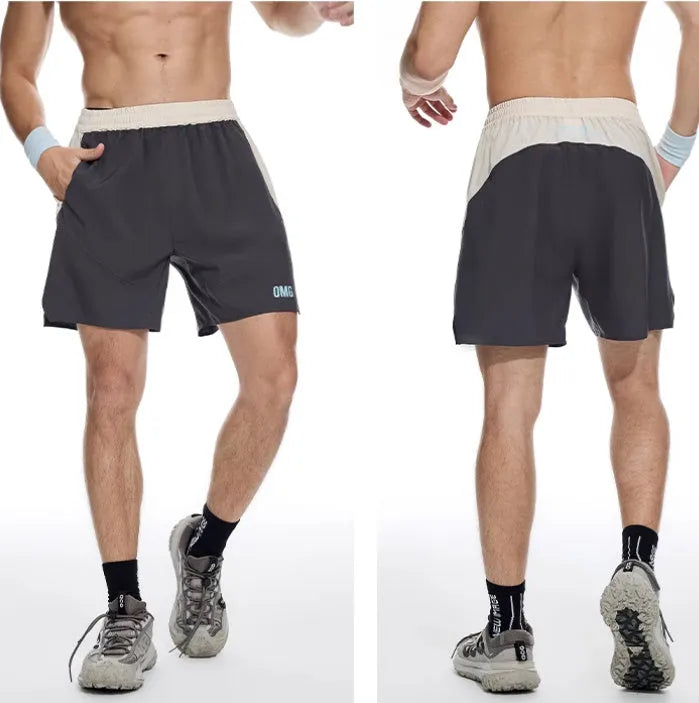 Men's loose fit workout shorts in polyester-spandex blend with elastic lace-up waist