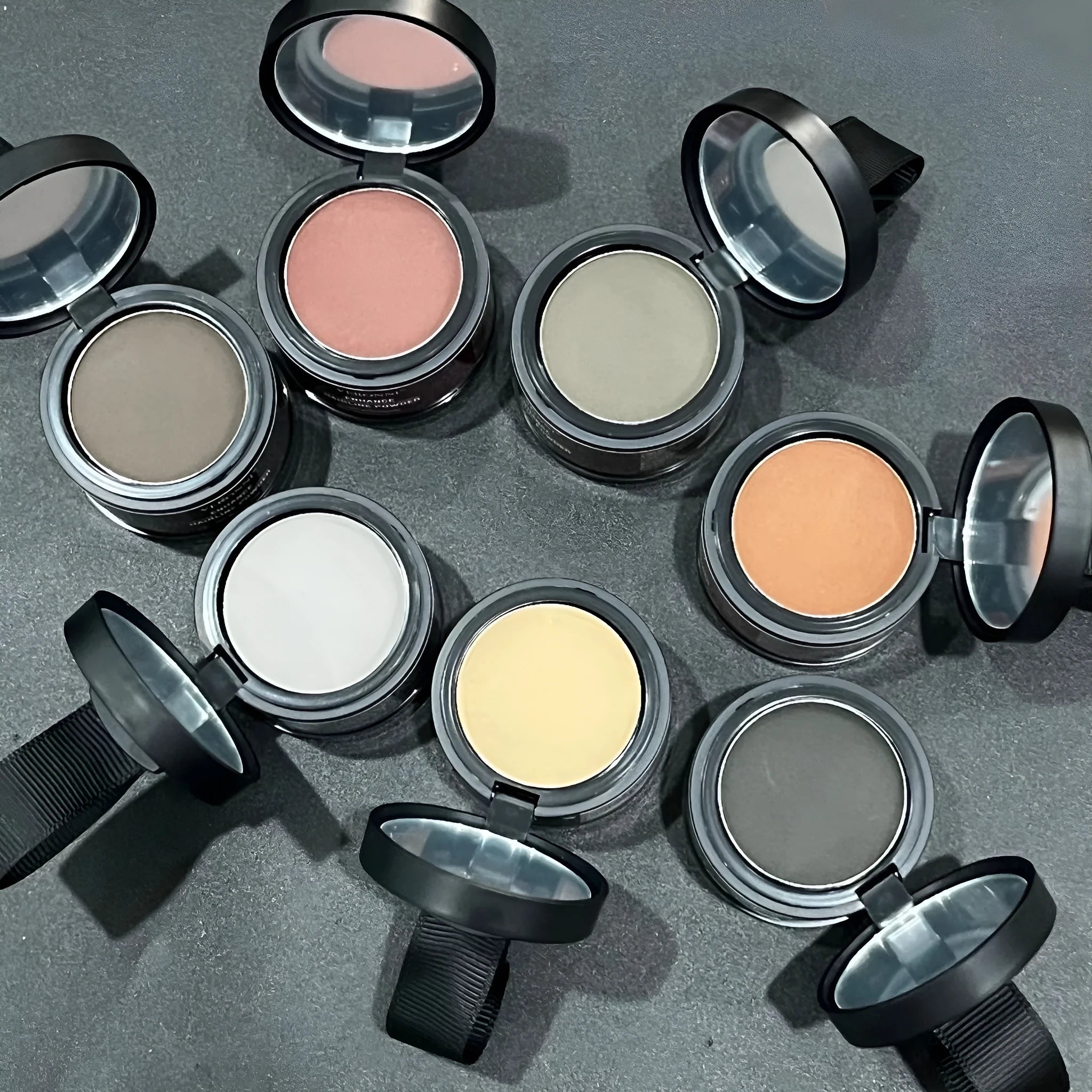 Hairline powder cosmetic product for skin tone improvement with multiple colour options